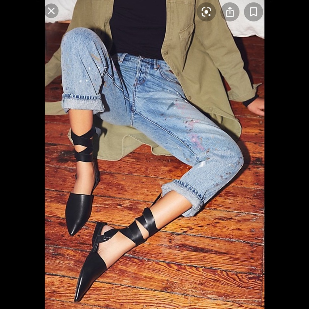 Free people black leather warp flat shoes